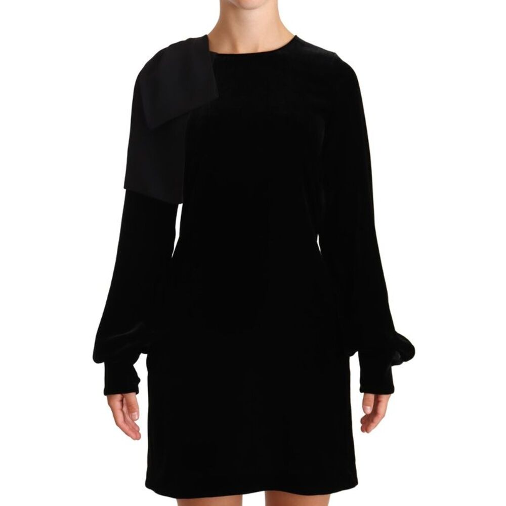 N.21 Sheath A-line Black Viscose Long Sleeves Round Neck Mini Women's Dress